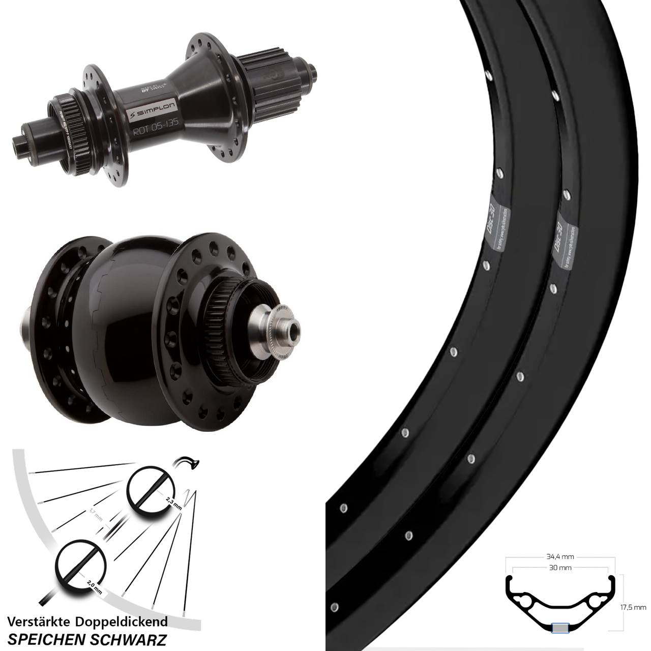 Ryde Disc 30 DT Swiss 370 Hybrid SON 28 29 Zoll Laufrad-Satz QR Micro Spline