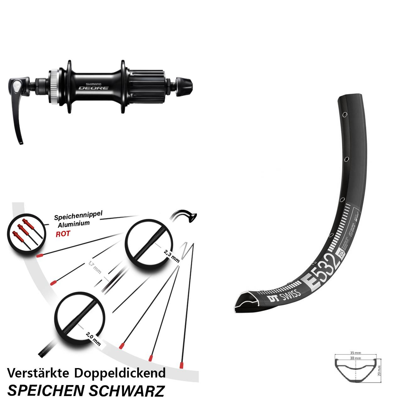 DT Swiss E 532 Shimano FH-M6000 27,5 Zoll Hinterrad Centerlock QR 8-11 fach HG