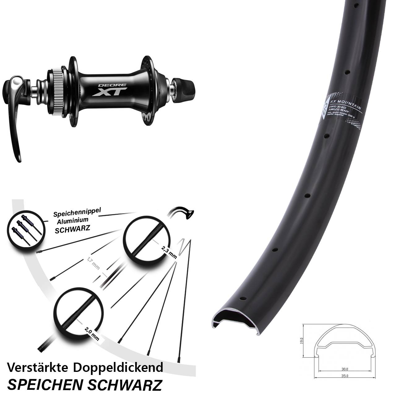 29 Zoll KX Mountain Shimano HB-M8000 Vorderrad Centerlock QR