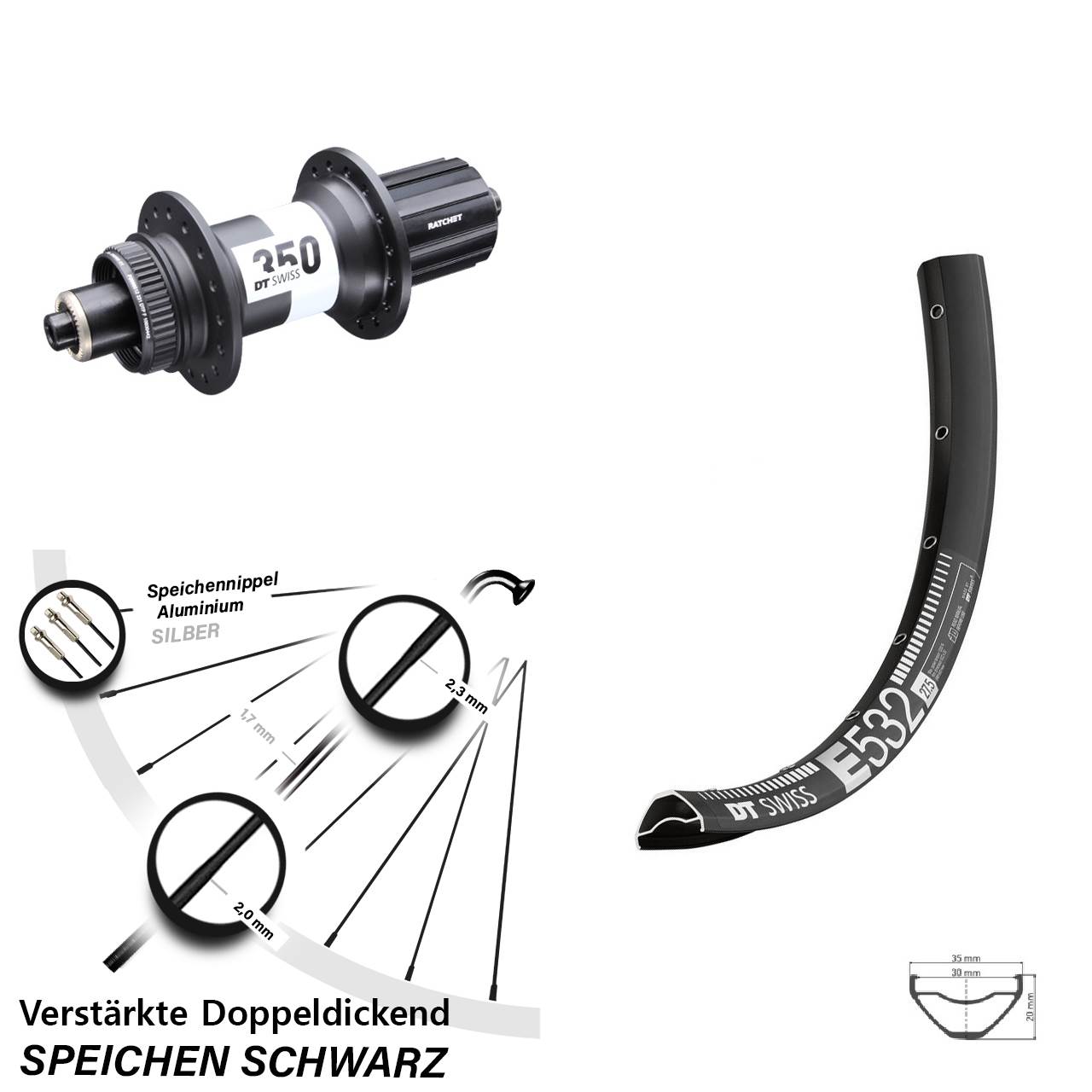 DT Swiss E 532-350 29 Zoll Hinterrad Centerlock für Schnellspanner 8-11 fach