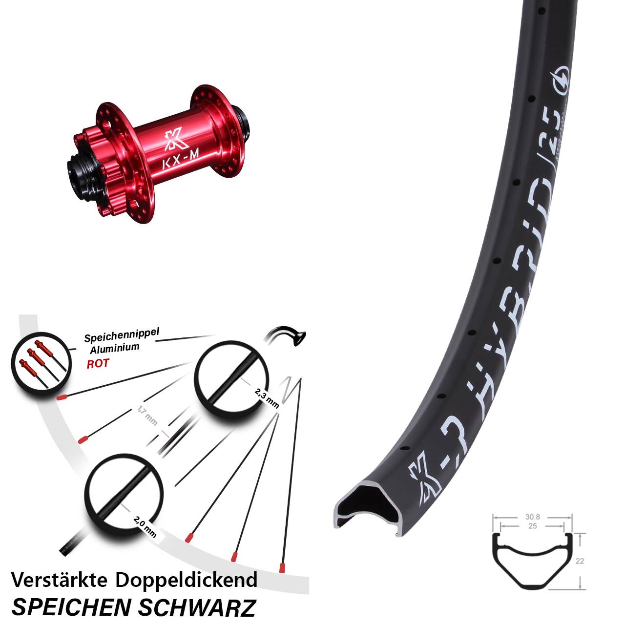 650B KX-MR Hybrid 25 rot 6-Loch Vorderrad 12x100