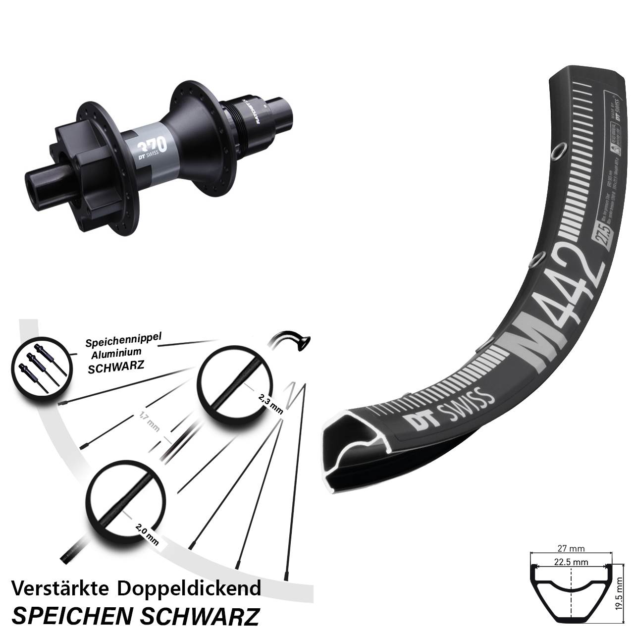 28-29 Zoll DT Swiss M 442-370 Disc Hinterrad 12x142 XD