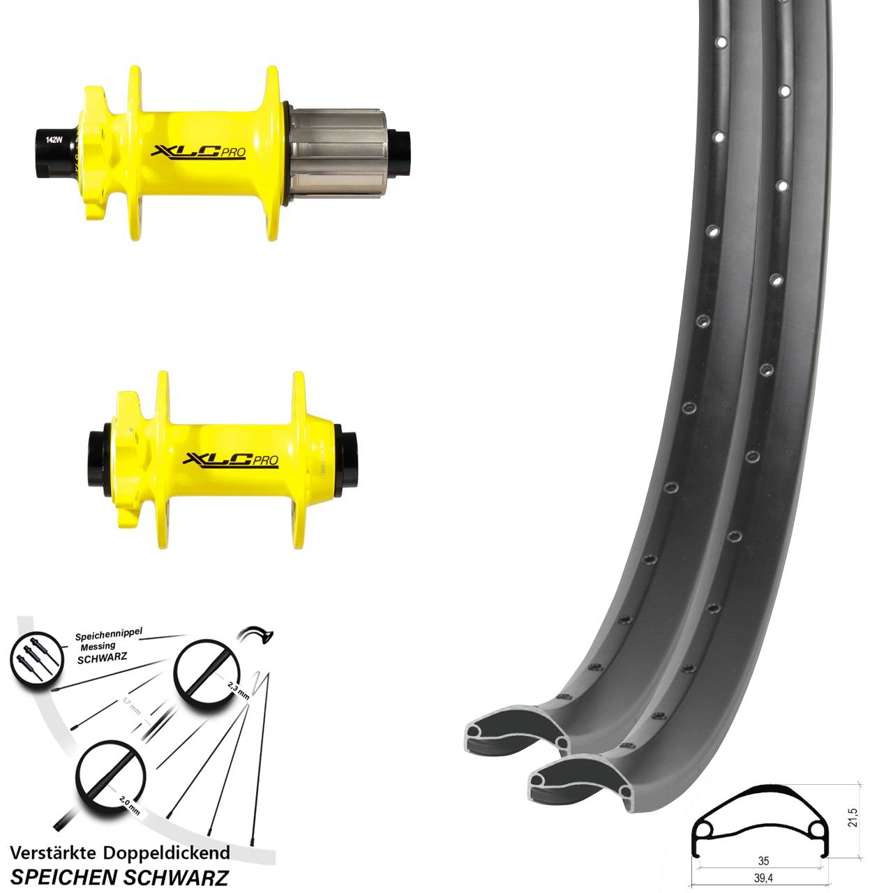 6-Loch Laufradsatz 15x100 12x142 27,5 Zoll Ambrosio E35 XLC Pro gelb 8-11 fach