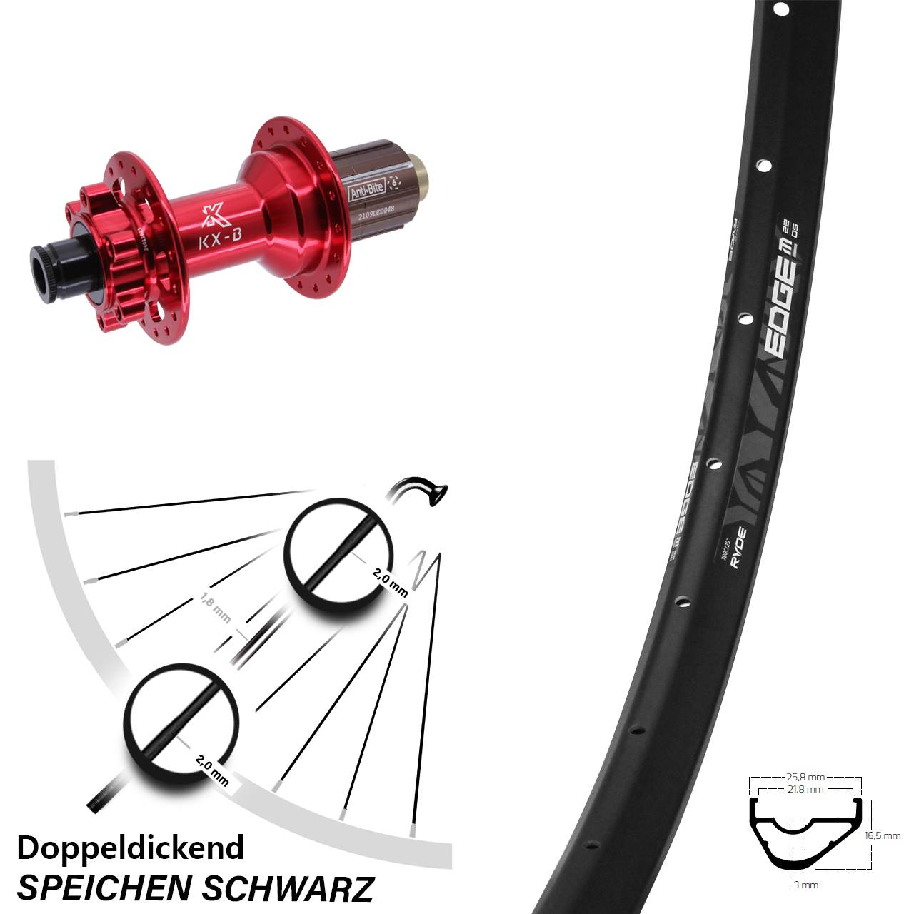 28-29 Zoll Ryde Edge M22 KX-B rot Disc Laufrad 12x148 8-12 fach HG