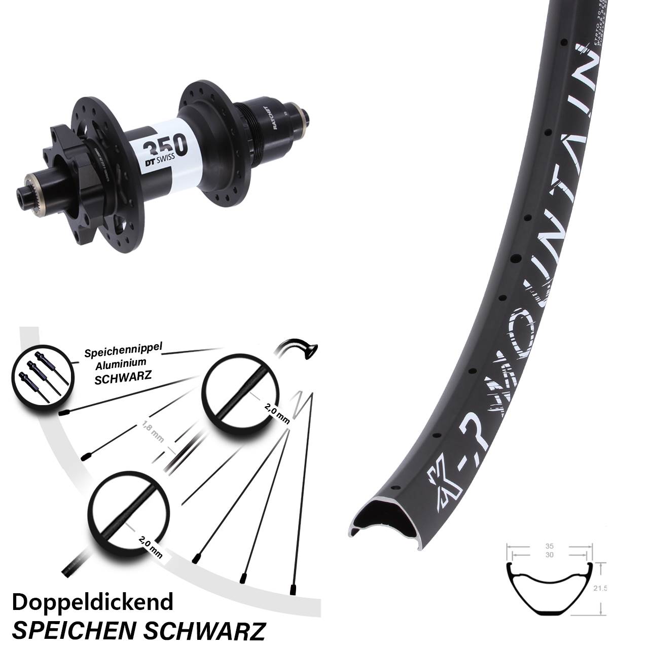 29 Zoll KX-R Mountain DT Swiss 350 6-Loch Hinterrad für Schnellspanner SRAM XD