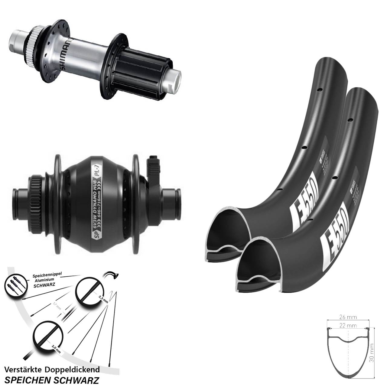 Laufradsatz Centerlock 12x100/142 28 Zoll DT Swiss E550 SP PL-7 Shimano GRX 8-12 fach HG