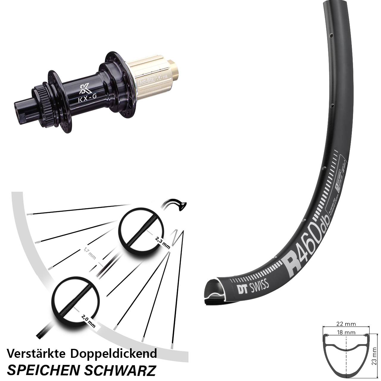 Hinterrad Centerlock 12x142 28 Zoll DT Swiss R 460 KX-G 8-12 fach HG