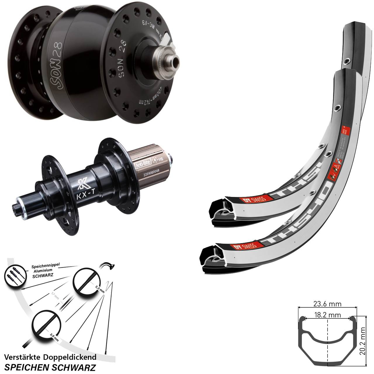 DT Swiss TK 540 KX-T SON 28 Zoll Laufradsatz für Schnellspanner 8-11 fach HG
