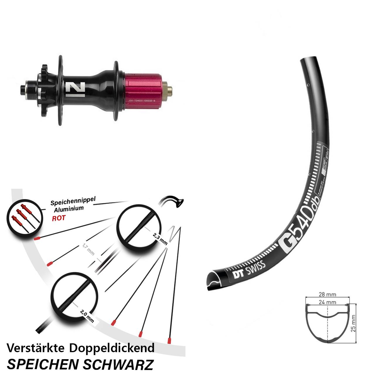 Hinterrad 6-Loch QR 29 Zoll DT Swiss G540 Novatec D792SB 8-12 fach HG