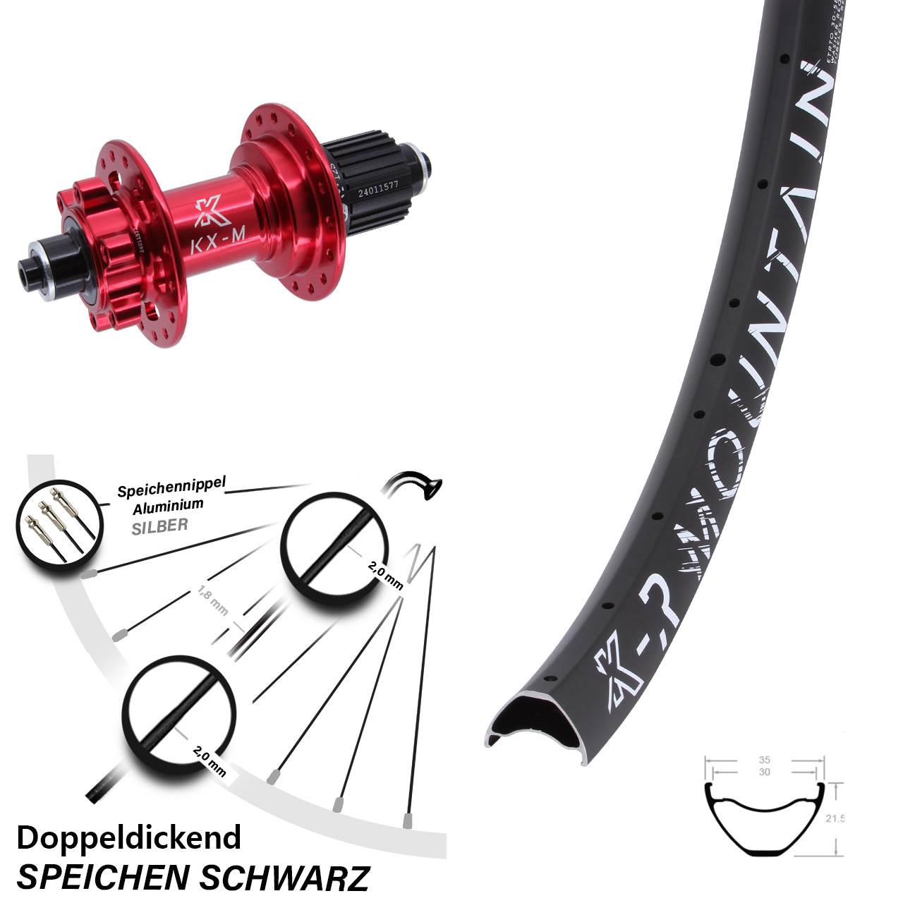 Disc Laufrad QR 29 Zoll KX-MR Mountain rot Shimano Micro Spline