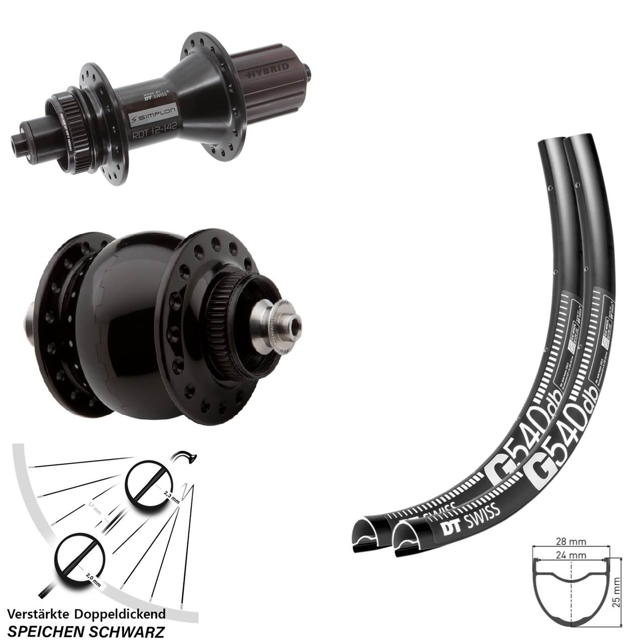 DT Swiss G 540 370 Hybrid SON delux 28-29 Zoll Disc Laufradsatz QR 8-11 fach HG