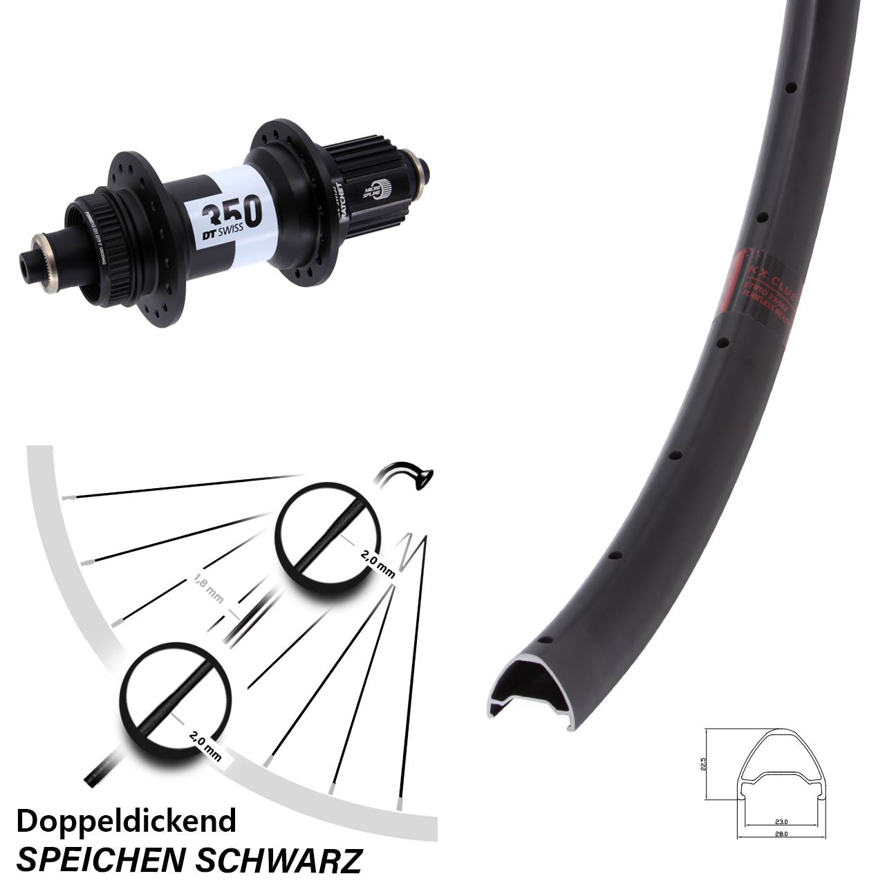 Hinterrad 26 Zoll KX Clue DT Swiss 350 Centerlock Micro Spline QR