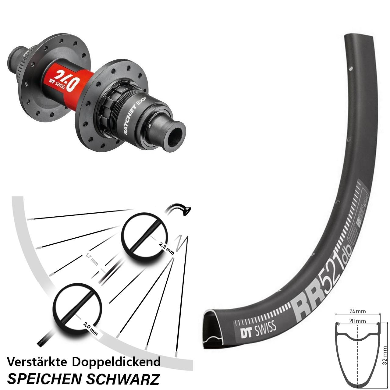 Disc Laufrad 12x142 28 Zoll DT Swiss RR 521 240 EXP SRAM XDR