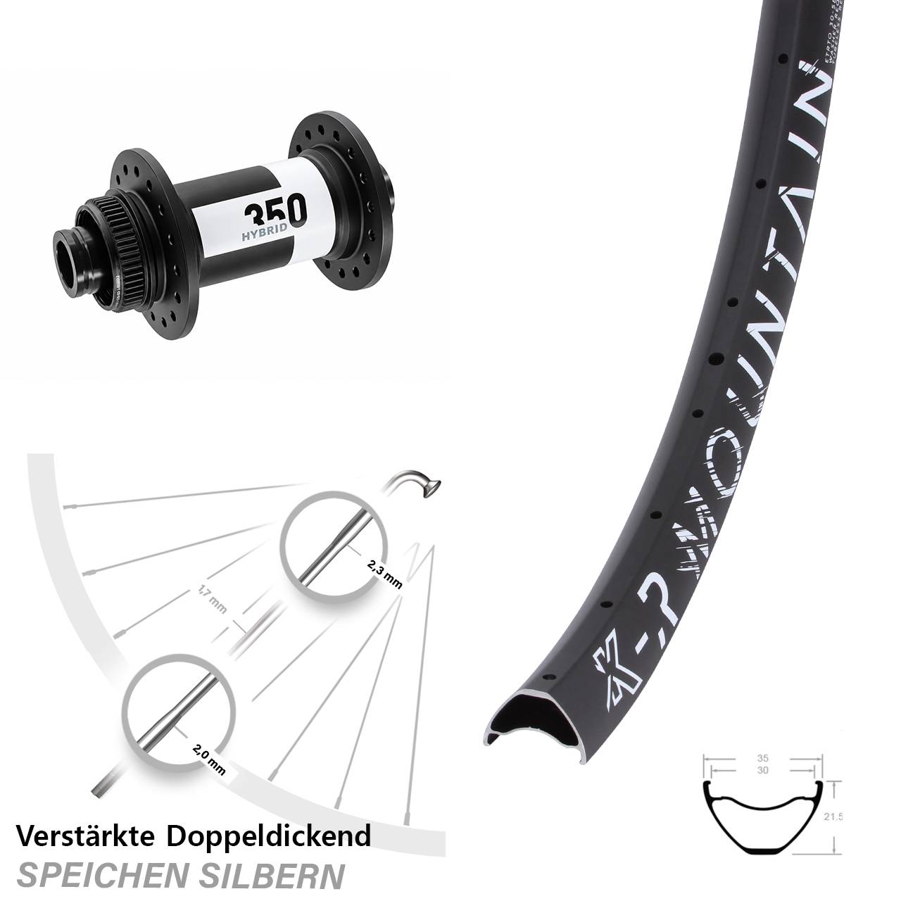 Vorderrad Centerlock 29 Zoll KX-R Mountain DT Swiss Hybrid 350 15x110 Boost