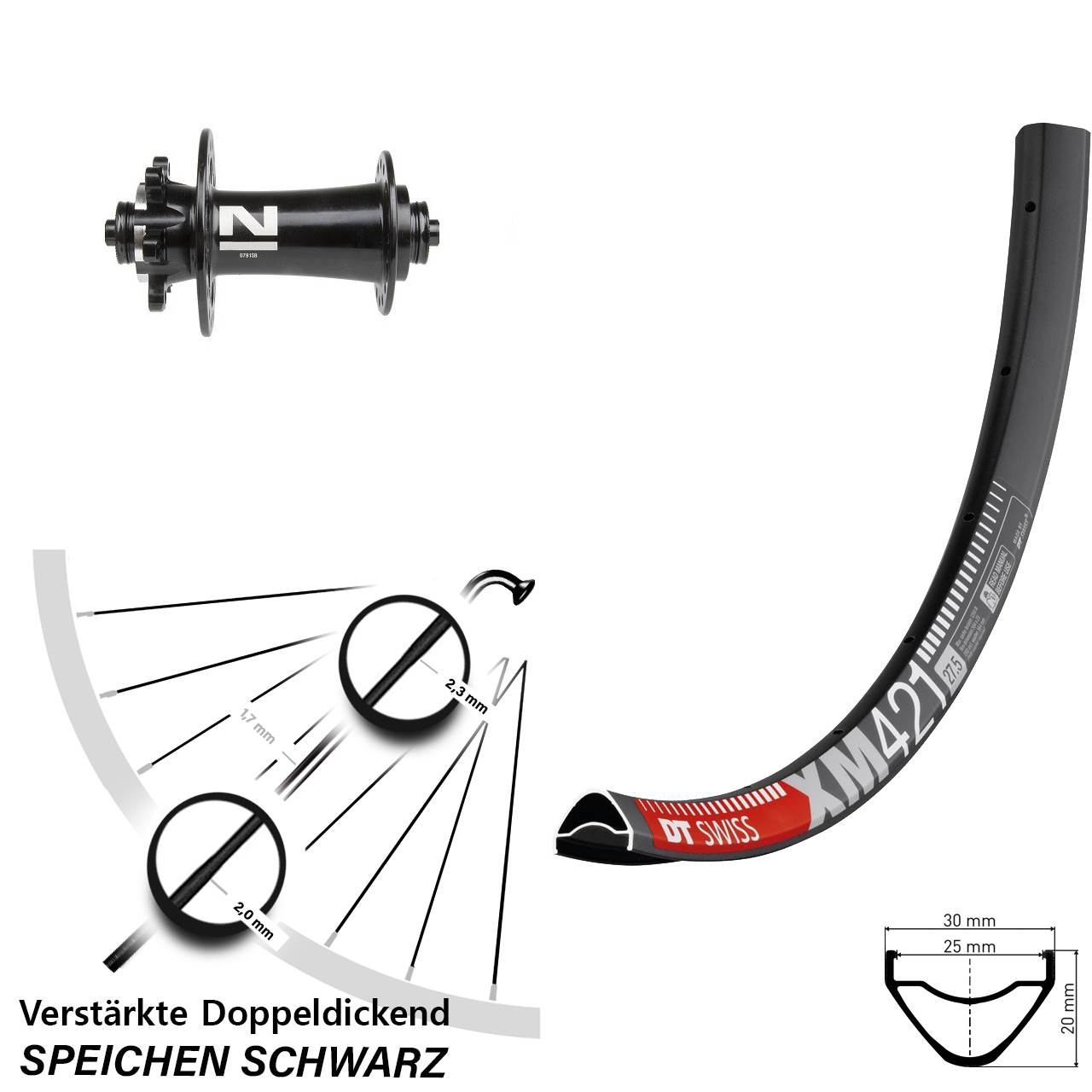 6-Loch Vorderrad 27,5 Zoll DT Swiss XM421 Novatec D791SB QR