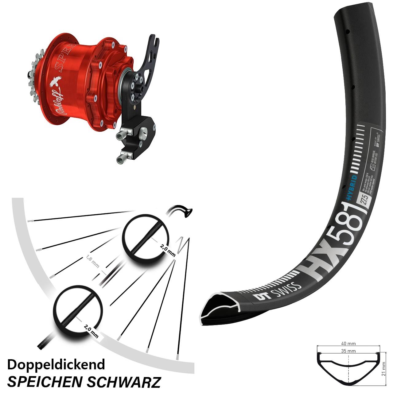 Hinterrad Rohloff Speedhub rot PM Disc DT Swiss HX 581 27,5 Zoll