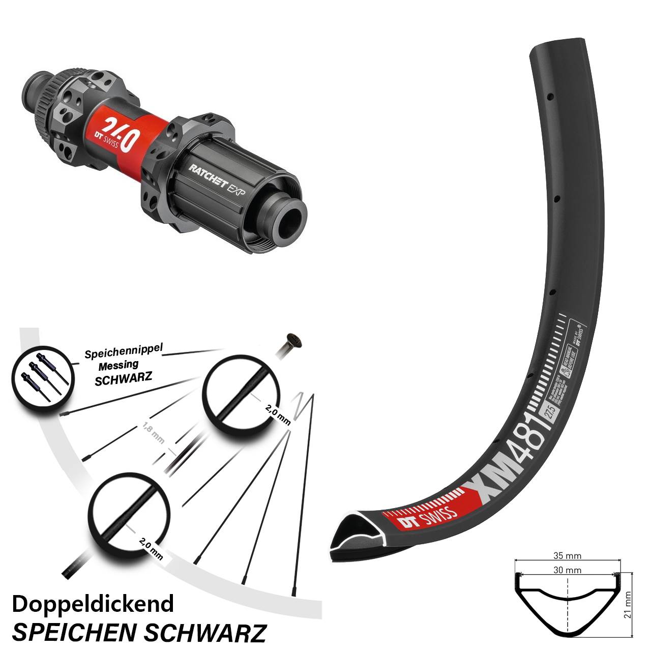 DT Swiss XM481-240 EXP Straightpull Centerlock Boost Hinterrad 27,5 Zoll Shimano HG 8-11 fach