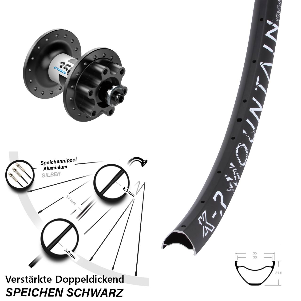 6-Loch Vorderrad für Schnellspanner 29 Zoll KX-R Mountain DT Swiss Hybrid 350