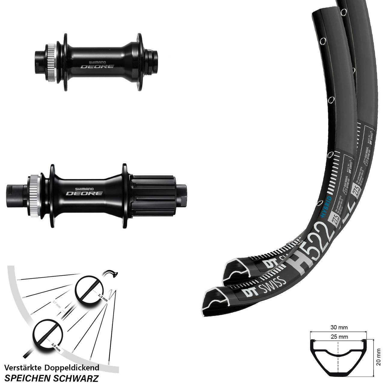 Disc Laufrad-Satz 27,5 Zoll DT Swiss H522 Shimano Deore 8-11 fach 15x110 12x148 Boost