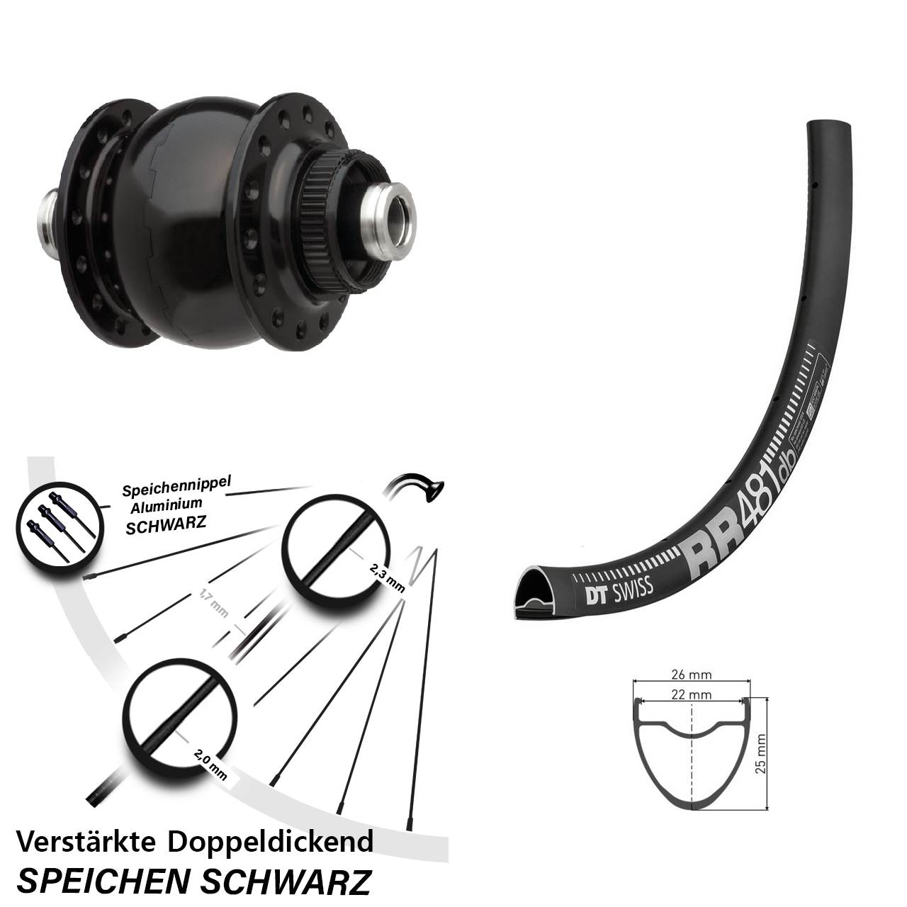 28 Zoll DT Swiss RR481 SONdelux Disc Nabendynamovorderrad 12x100