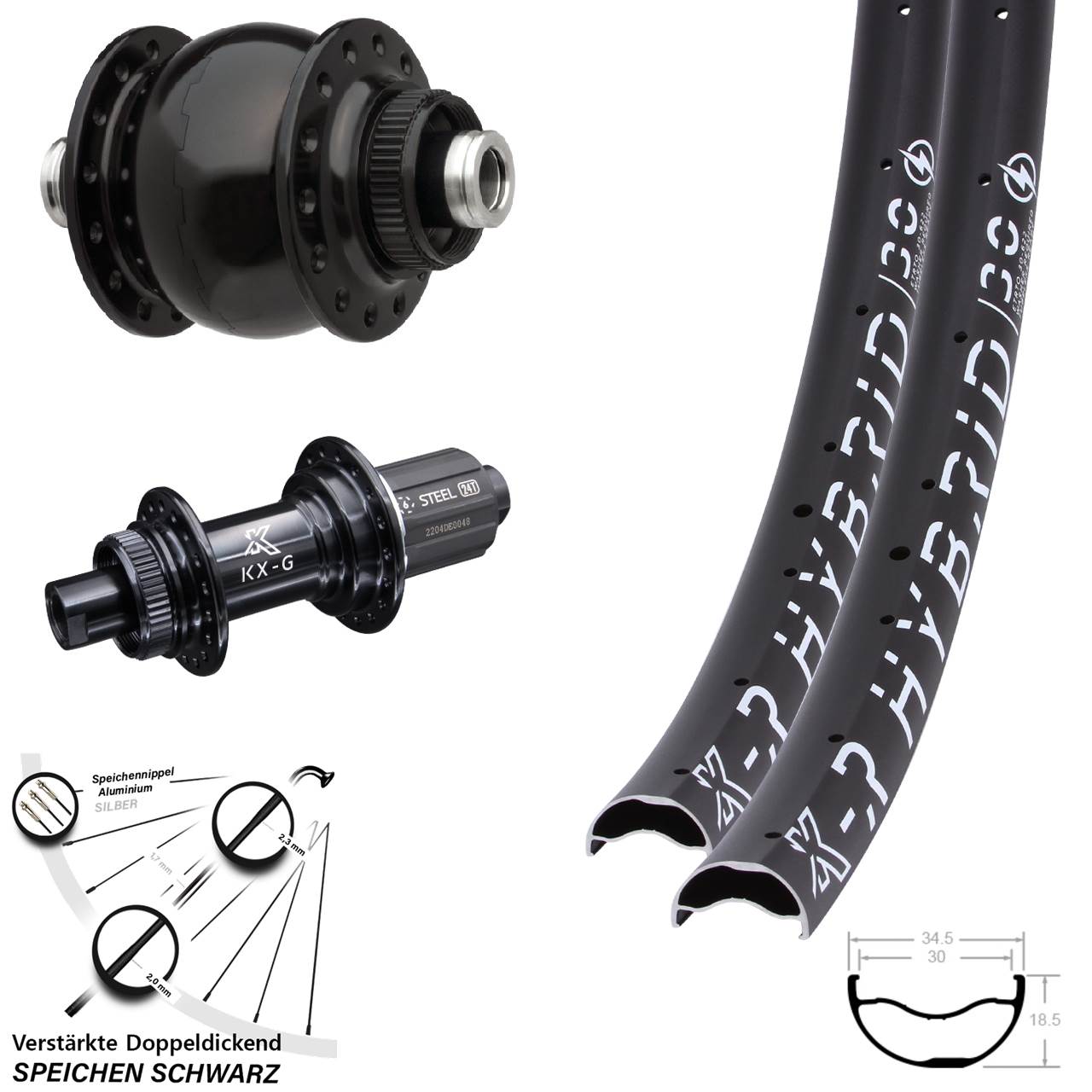 Centerlock Laufradsatz 12x100/142 29 Zoll KX-GSR Hybrid 30 verstärkt SON 28 8-12 fach HG