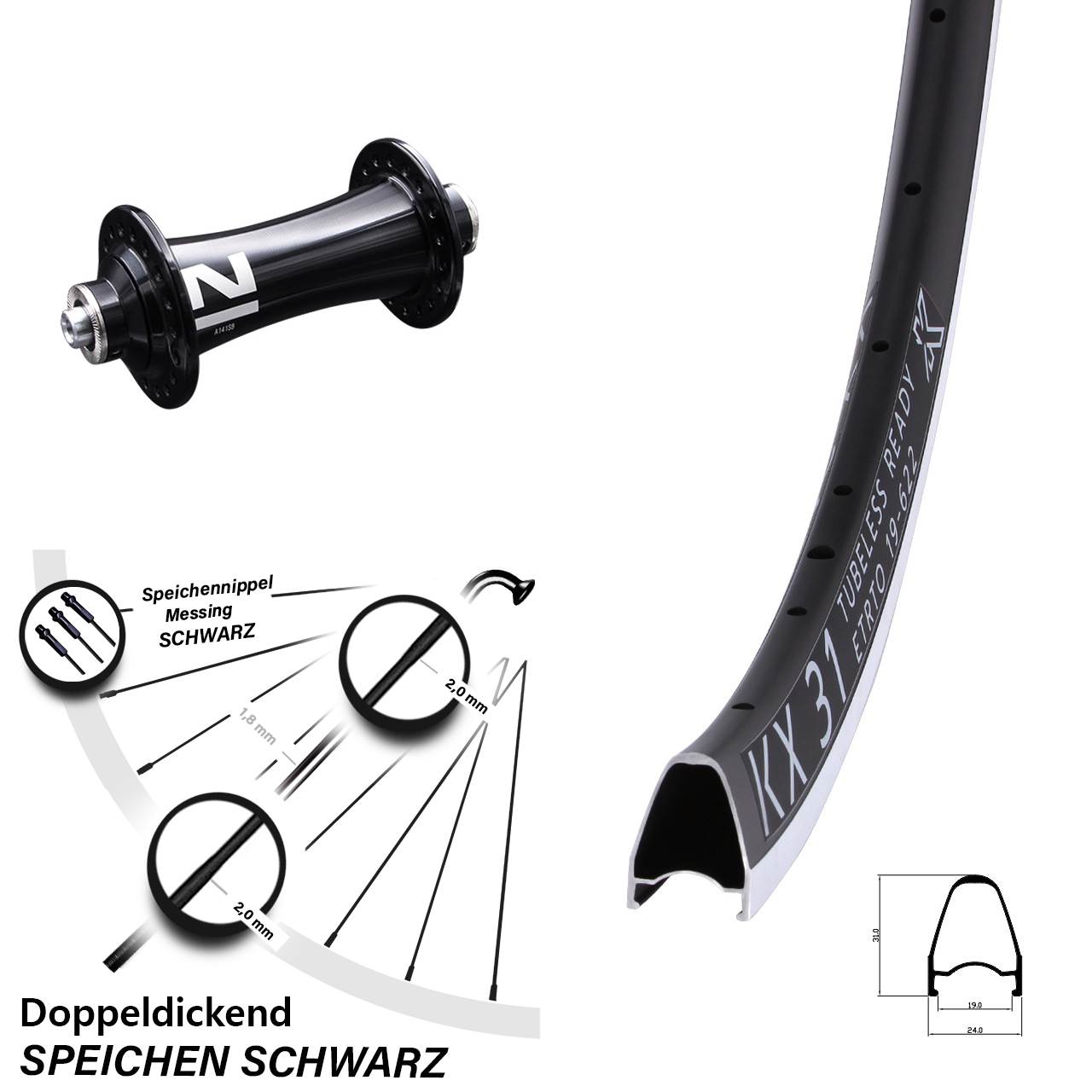 Laufrad 28 Zoll KX 31 Novatec A141SB schwarz
