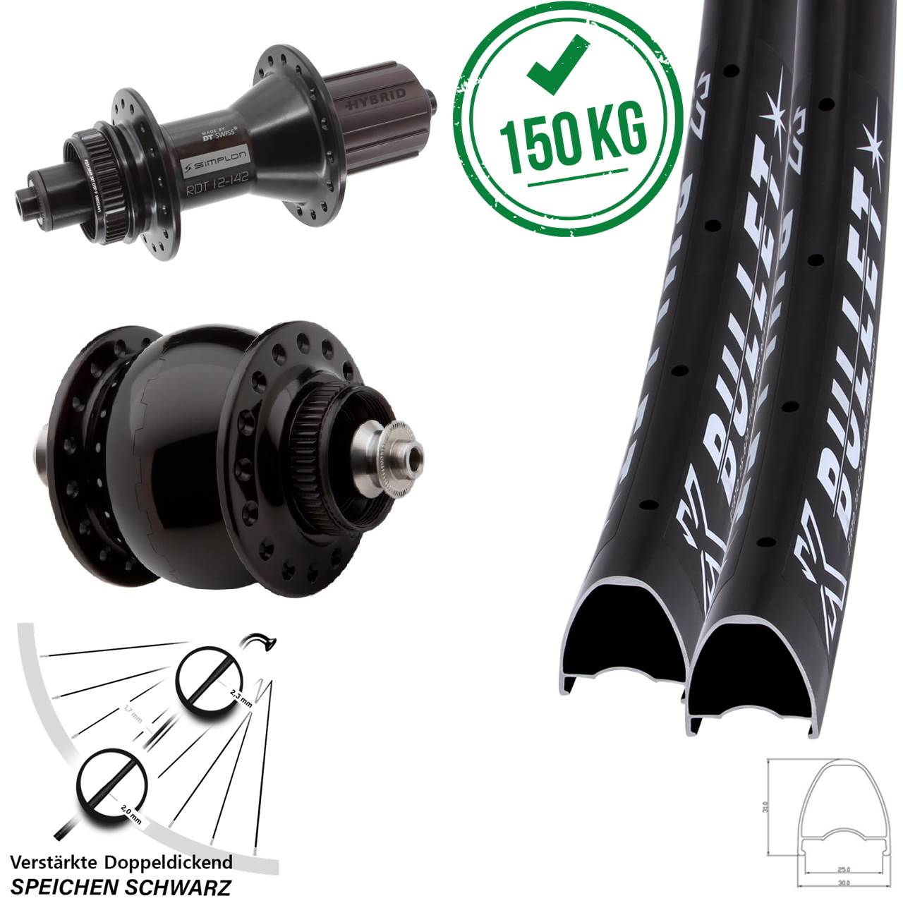 Laufradsatz Centerlock 28-29 Zoll KX Bullet DT Swiss 370 Hybrid SON delux 8-11 fach HG QR