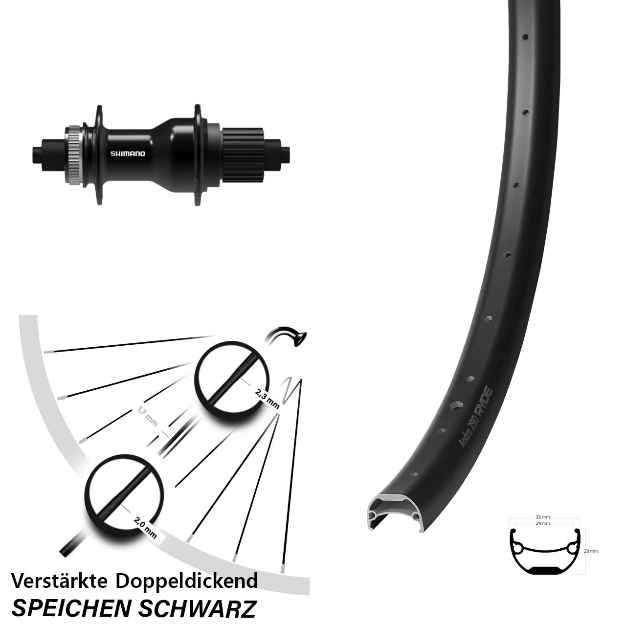 Hinterrad Centerlock QR Ryde Andra 29 Zoll Shimano FH-QC500-MS Micro Spline