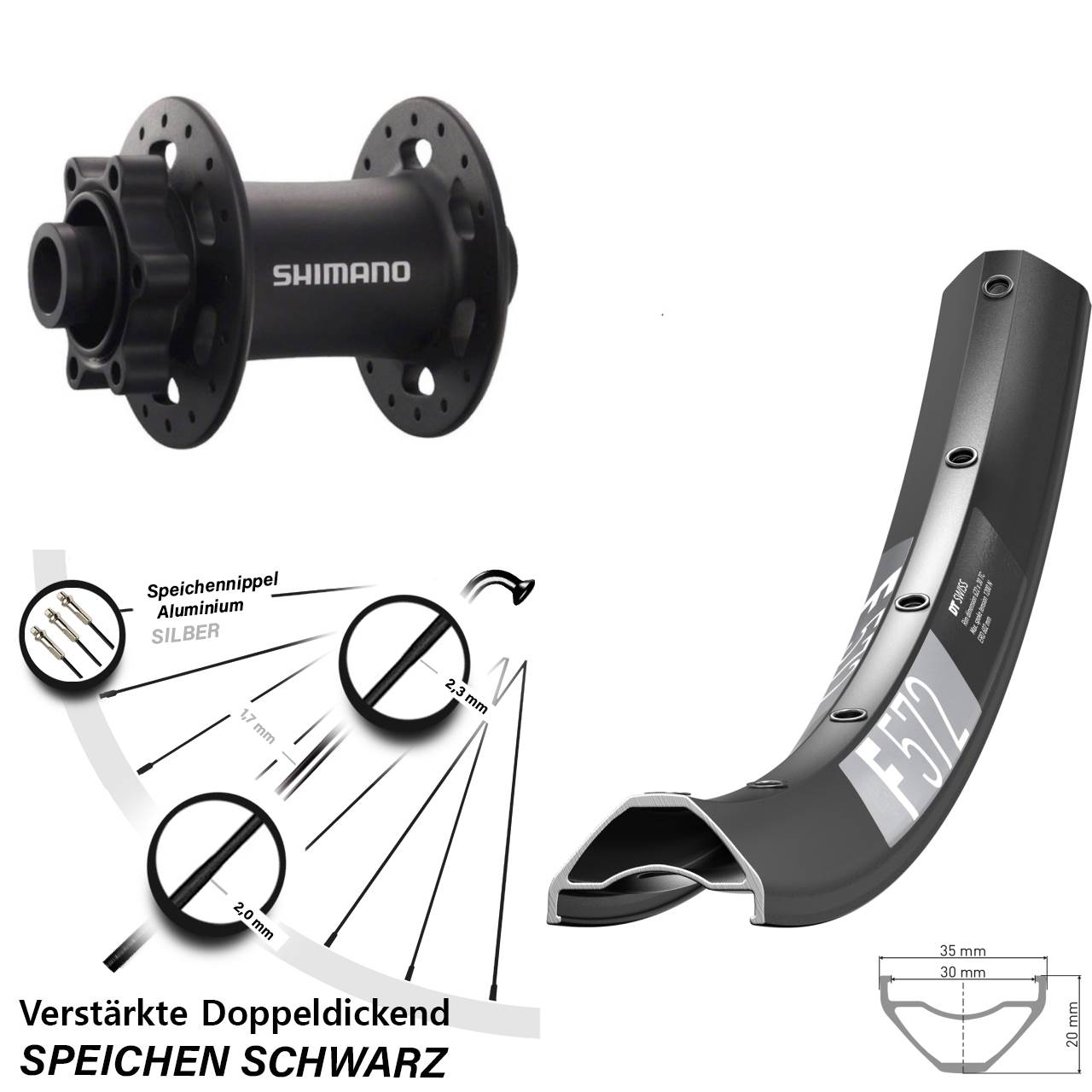 650B DT Swiss F572 Shimano Deore XT HB-M758 Vorderrad 6-Loch 15x100