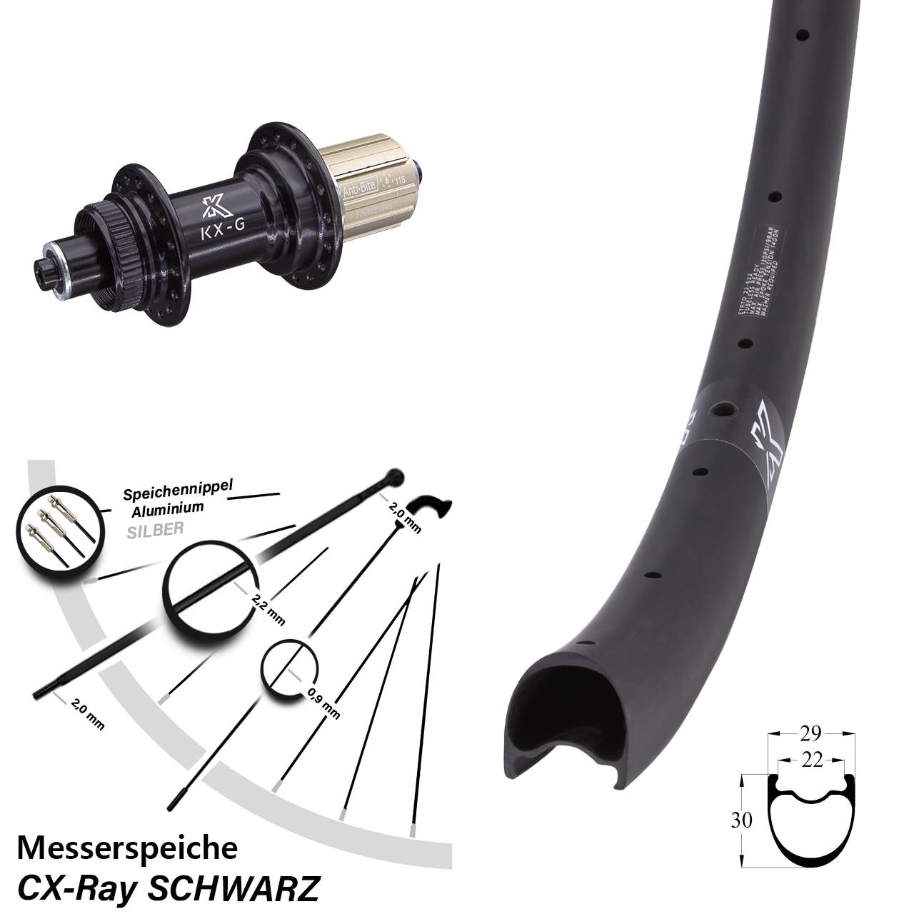 Hinterrad Centerlock QR 29 Zoll KX-RC Gravel Carbon schwarz 8-12 fach HG CX-Ray