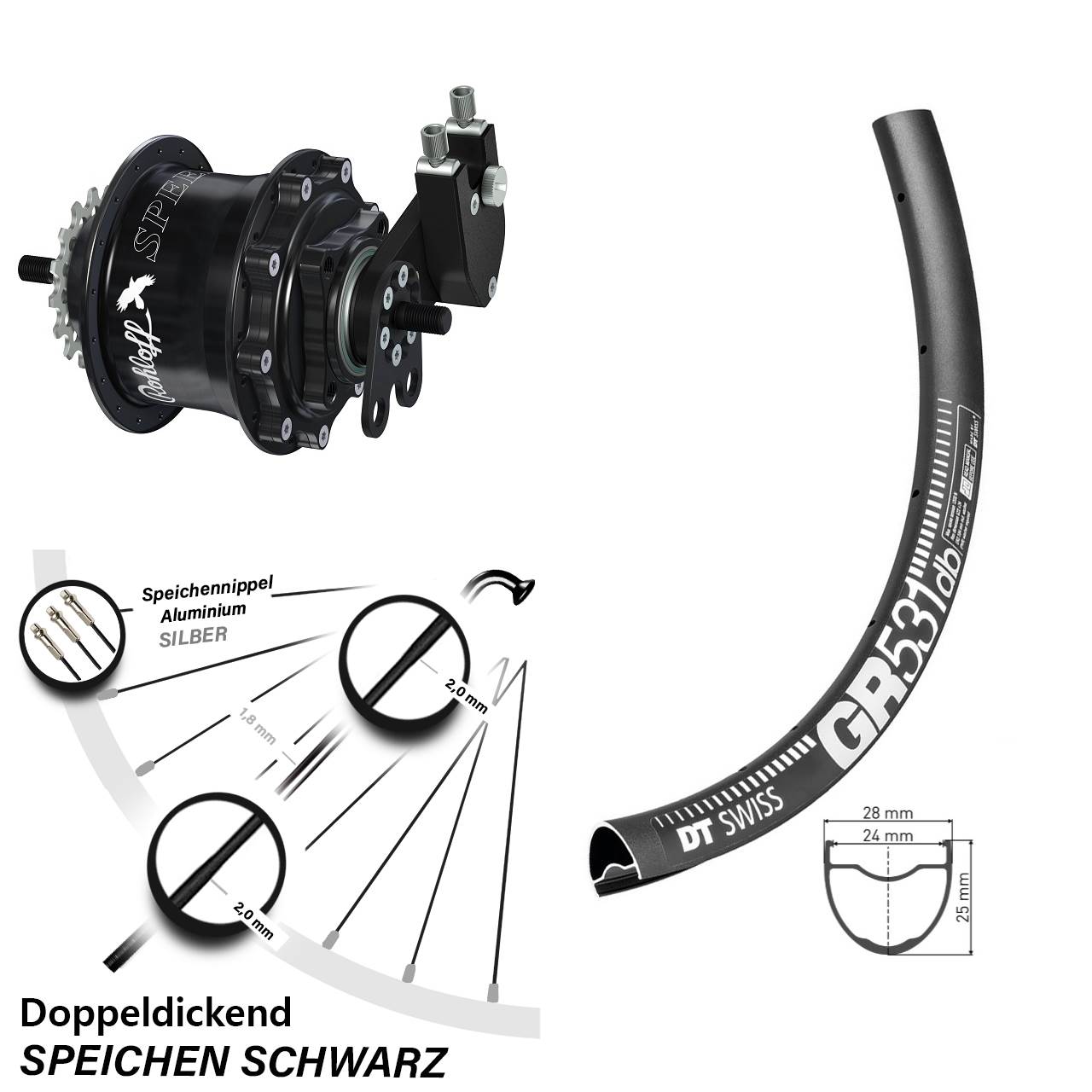 Hinterrad 27,5 Zoll DT Swiss GR 531 Disc Rohloff Speedhub 500/14 TS DB Tandem schwarz