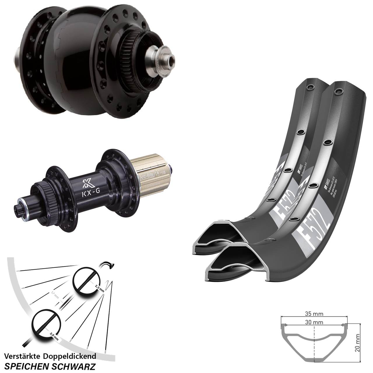 Disc Laufrad-Satz für Schnellspanner 29 Zoll DT Swiss F 572 KX-G SONdelux 8-12 fach