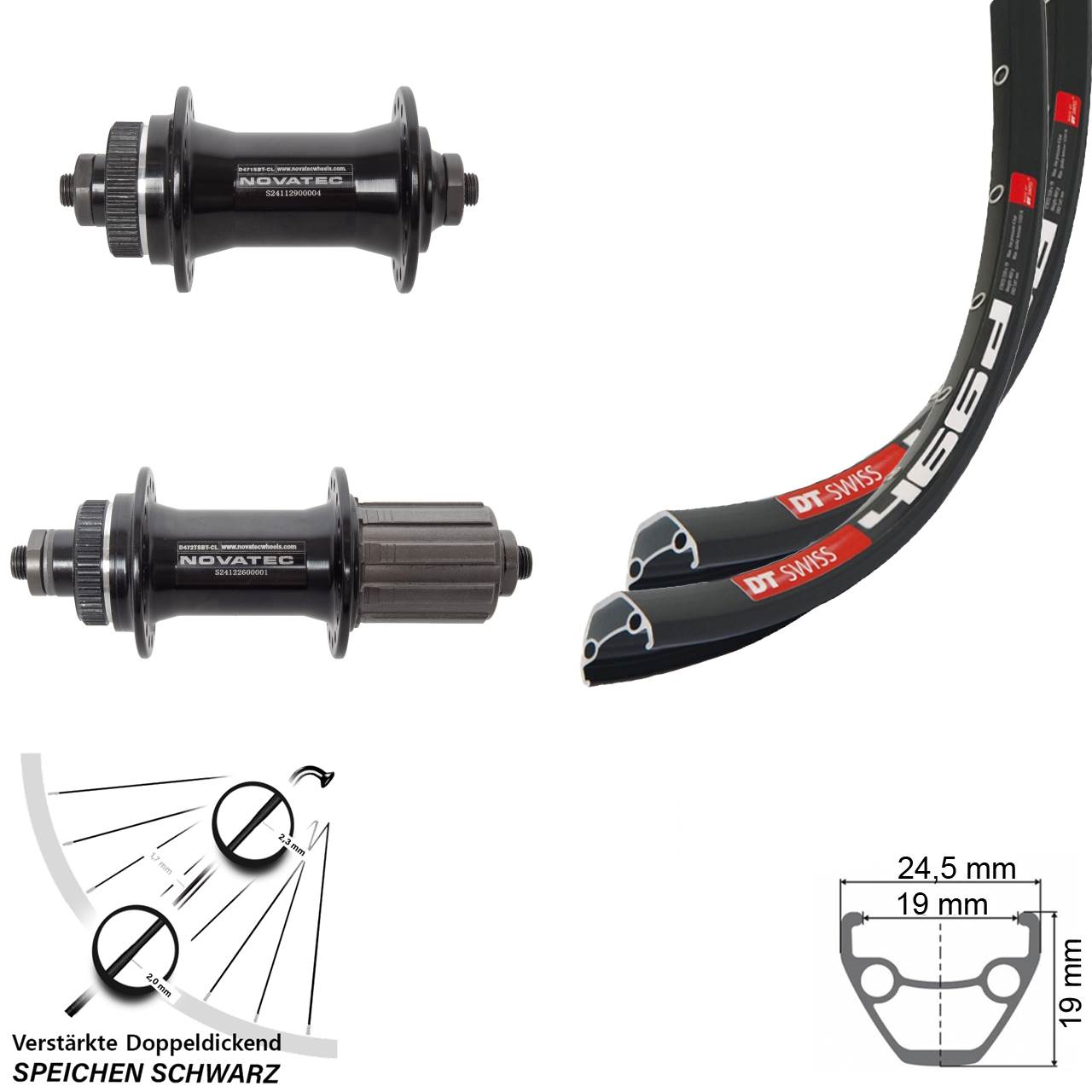 28 Zoll DT Swiss 466d Novatec D471 Novatec D472 Disc Laufradsatz QR 8-12 fach