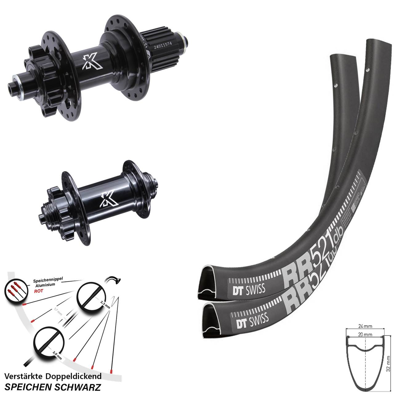 6-Loch Laufradsatz 28 Zoll DT Swiss RR521 KX-M Shimano Micro Spline QR