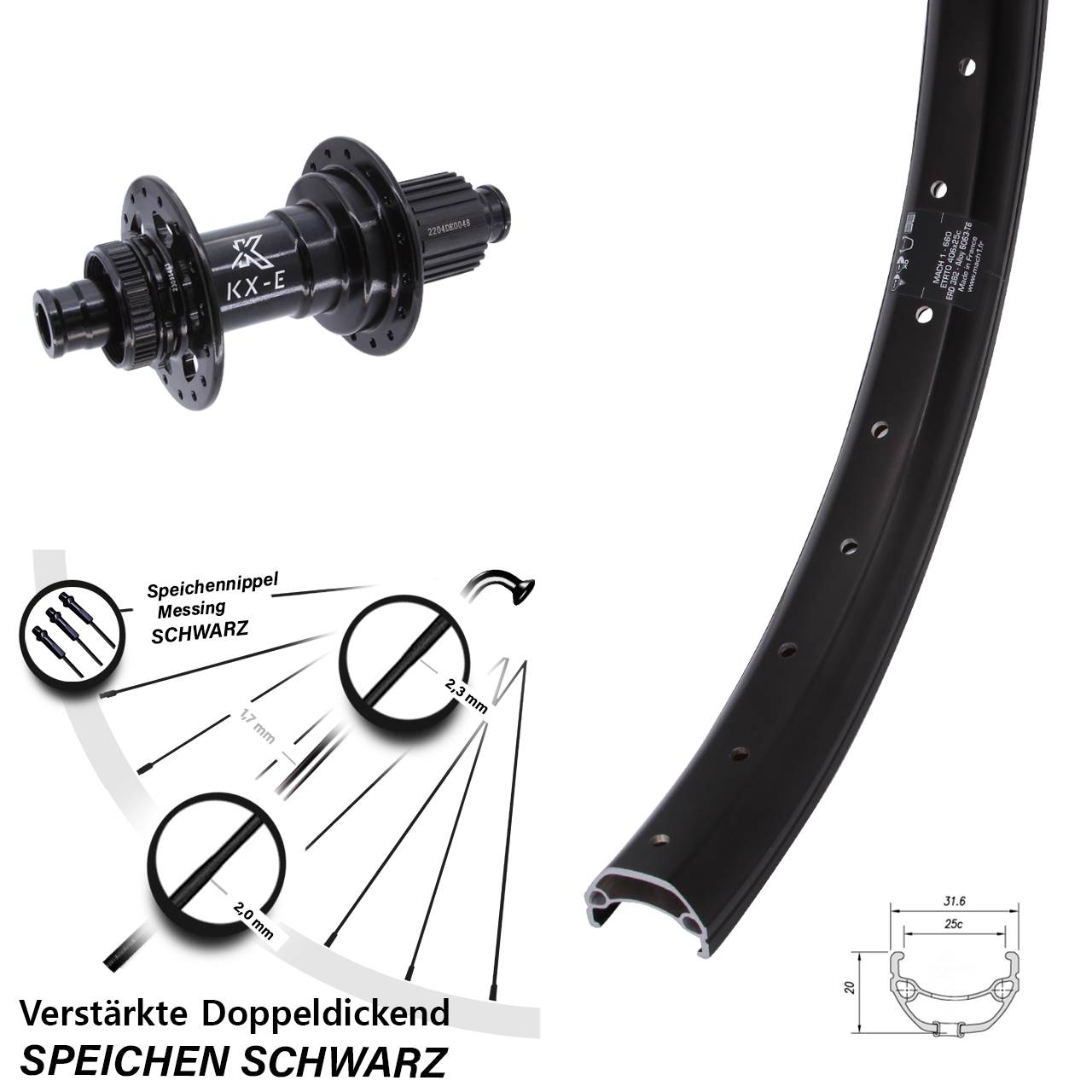 Disc Laufrad 12x148 20 Zoll Mach1 Kargo KX-E Shimano Micro Spline