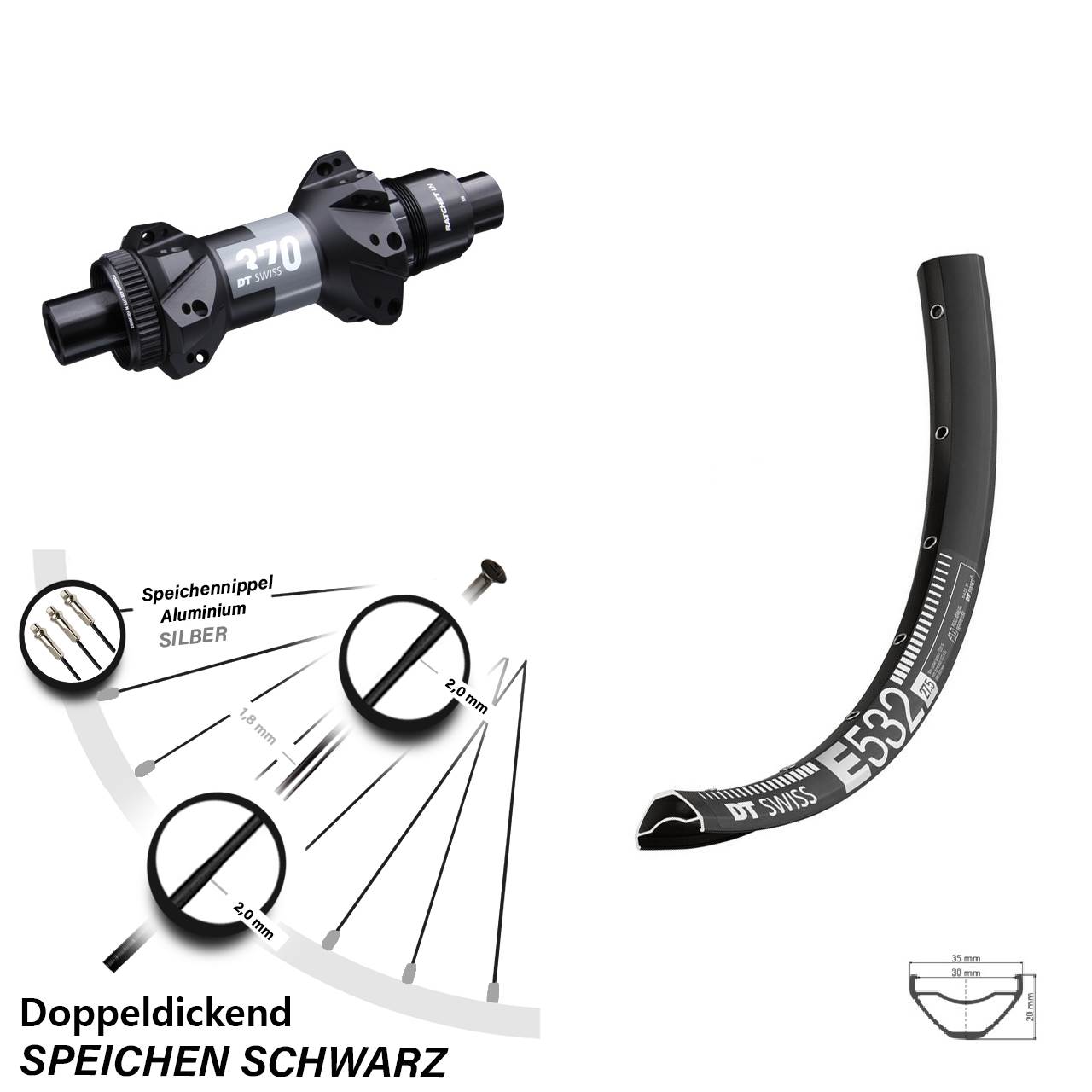 E 532 DT Swiss 370 Boost Straightpull Sram XD Hinterrad MTB 29 Zoll Enduro
