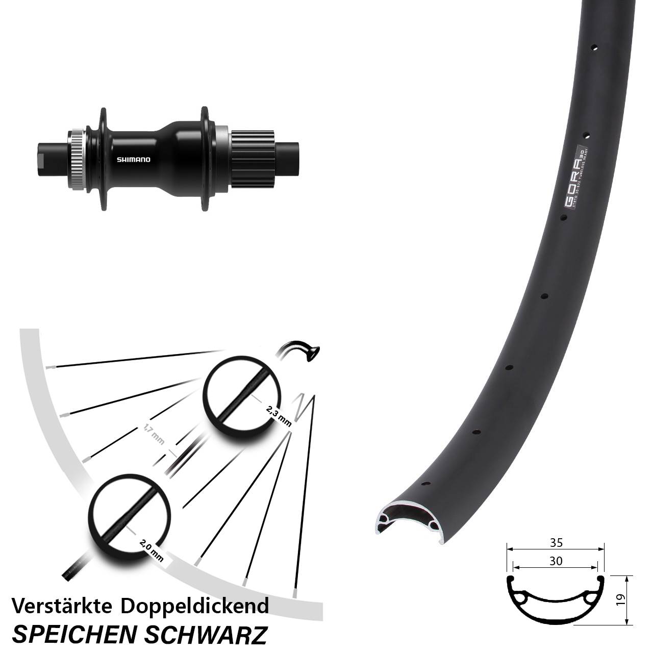 Centerlock Hinterrad 26 Zoll Gora 30 Shimano FH-TC500-B Boost Micro Spline 12x148