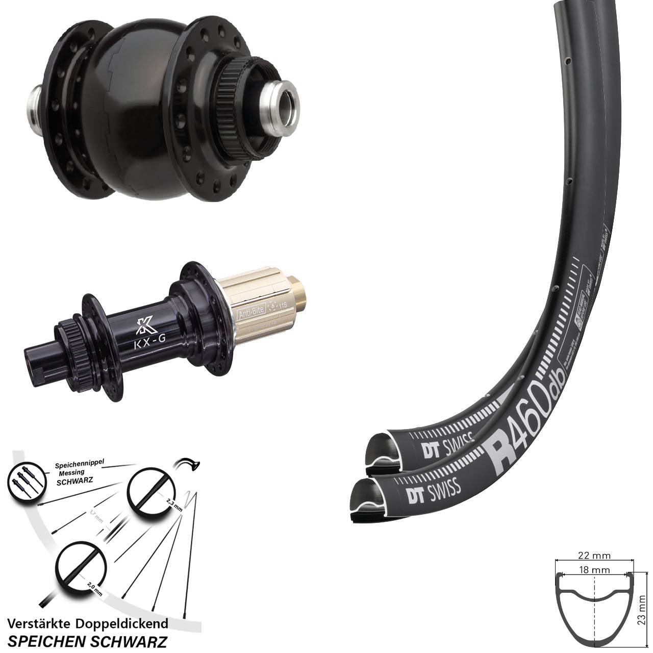DT Swiss R 460 Disc KX-G SON delux 28 Zoll Laufradsatz Centerlock 12x100/142 8-12 fach