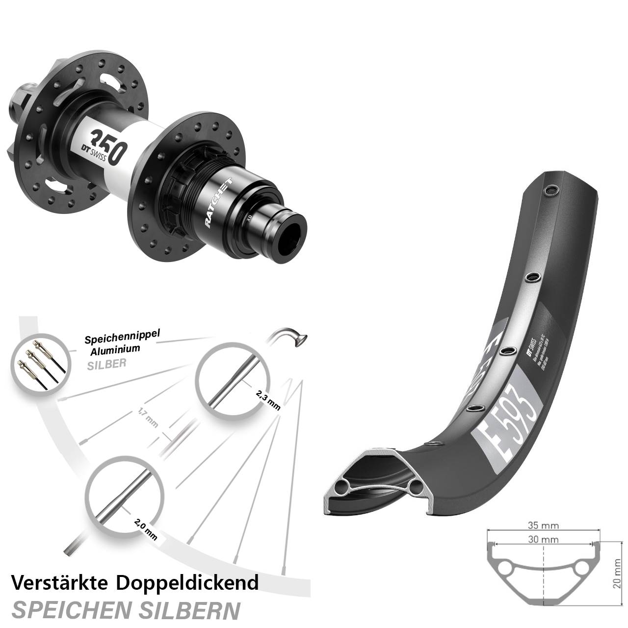 DT Swiss E593-350 29 Zoll Disc Hinterrad 12x142 XD