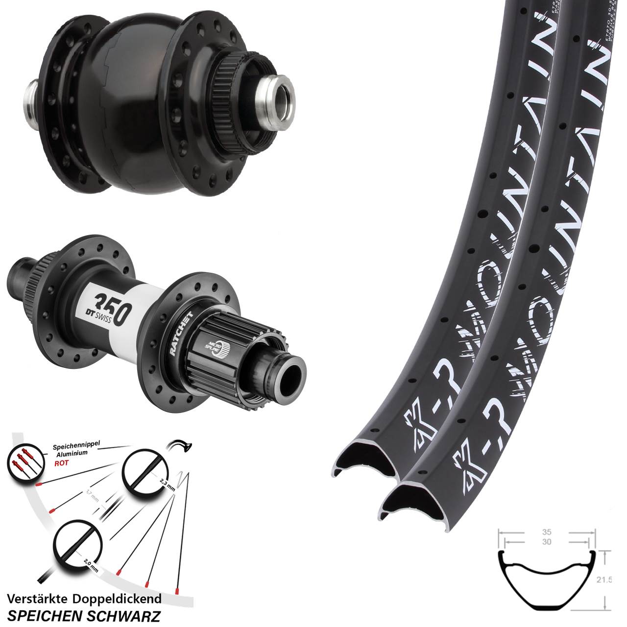 27,5 Zoll KX-R Mountain DT Swiss 350 SON 28 Micro Spline Centerlock Laufradsatz 12x100/142