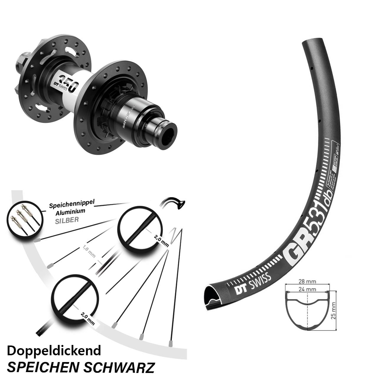 650B DT Swiss GR 531 350 DEG 72 Hinterrad 6-Loch 12x148 XD 11-12 fach