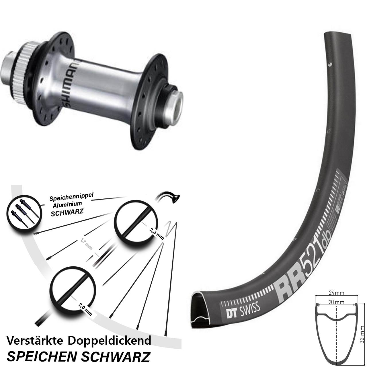 Disc Laufrad 12x100 28 Zoll DT Swiss RR521 Shimano HB-RS770