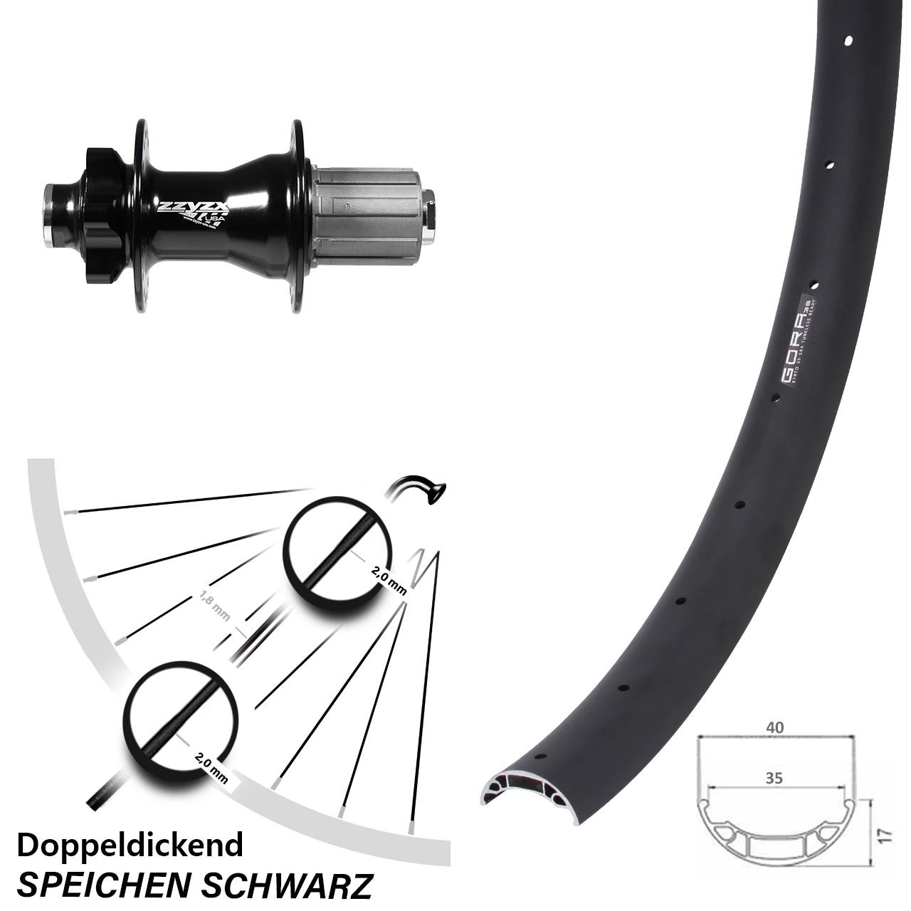 Gora 35 Formula DC36 27,5 Zoll 6-Loch Hinterrad 10x135 8-11 fach 10mm Steckachse