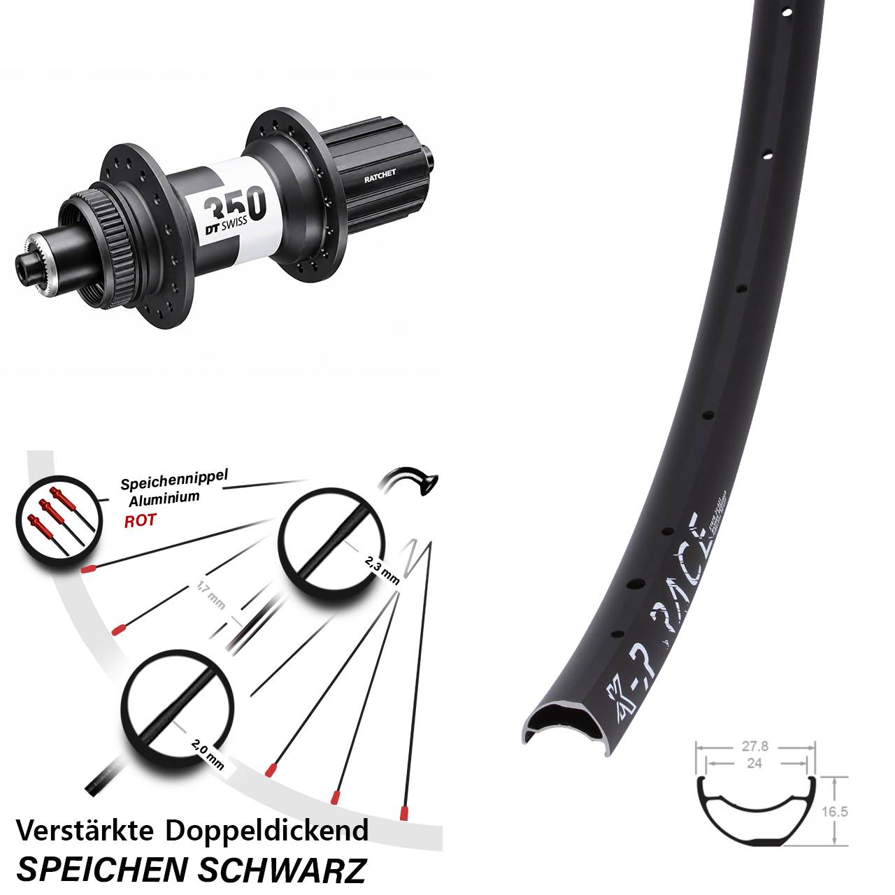 Disc Hinterrad KX-R Race DT Swiss 350 Ratchet 36 8-11 fach HG QR
