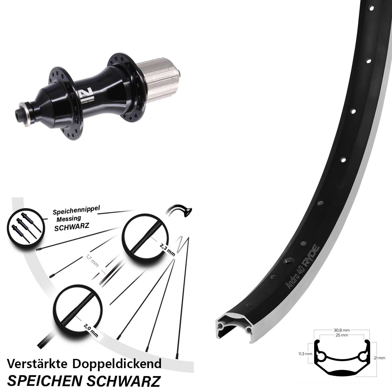 Laufrad hinten QR 20 Zoll Ryde Andra 40 Novatec F162 Heavy Duty 8-12 fach HG