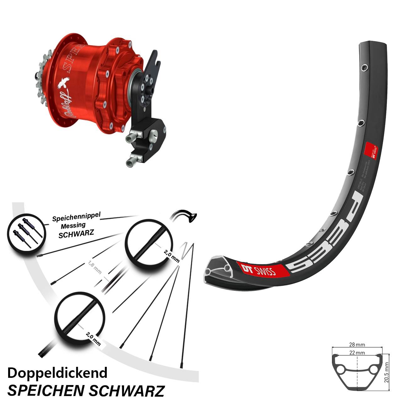 Disc Hinterrrad 26 Zoll DT Swiss 533 D Rohloff Speedhub CC DB OEM2 rot