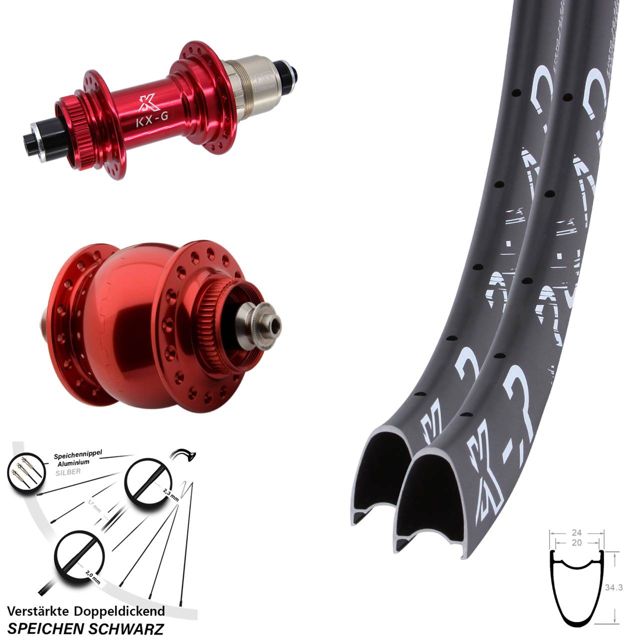 Laufrad-Satz KX-GR Road rot SON 28 Zoll XDR für Schnellspanner
