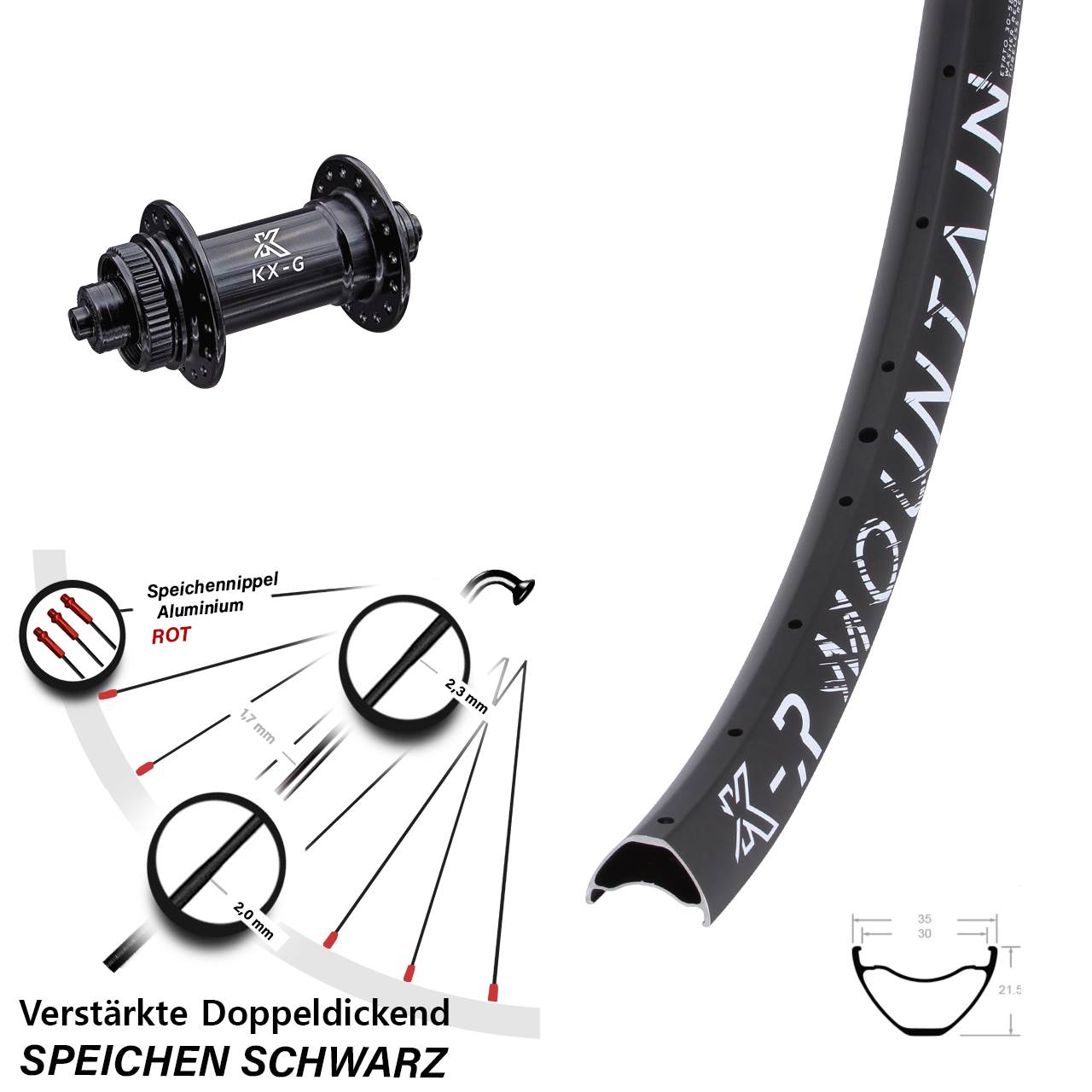 Centerlock Vorderrad QR 29 Zoll KX-R Mountain Sapim E-Light