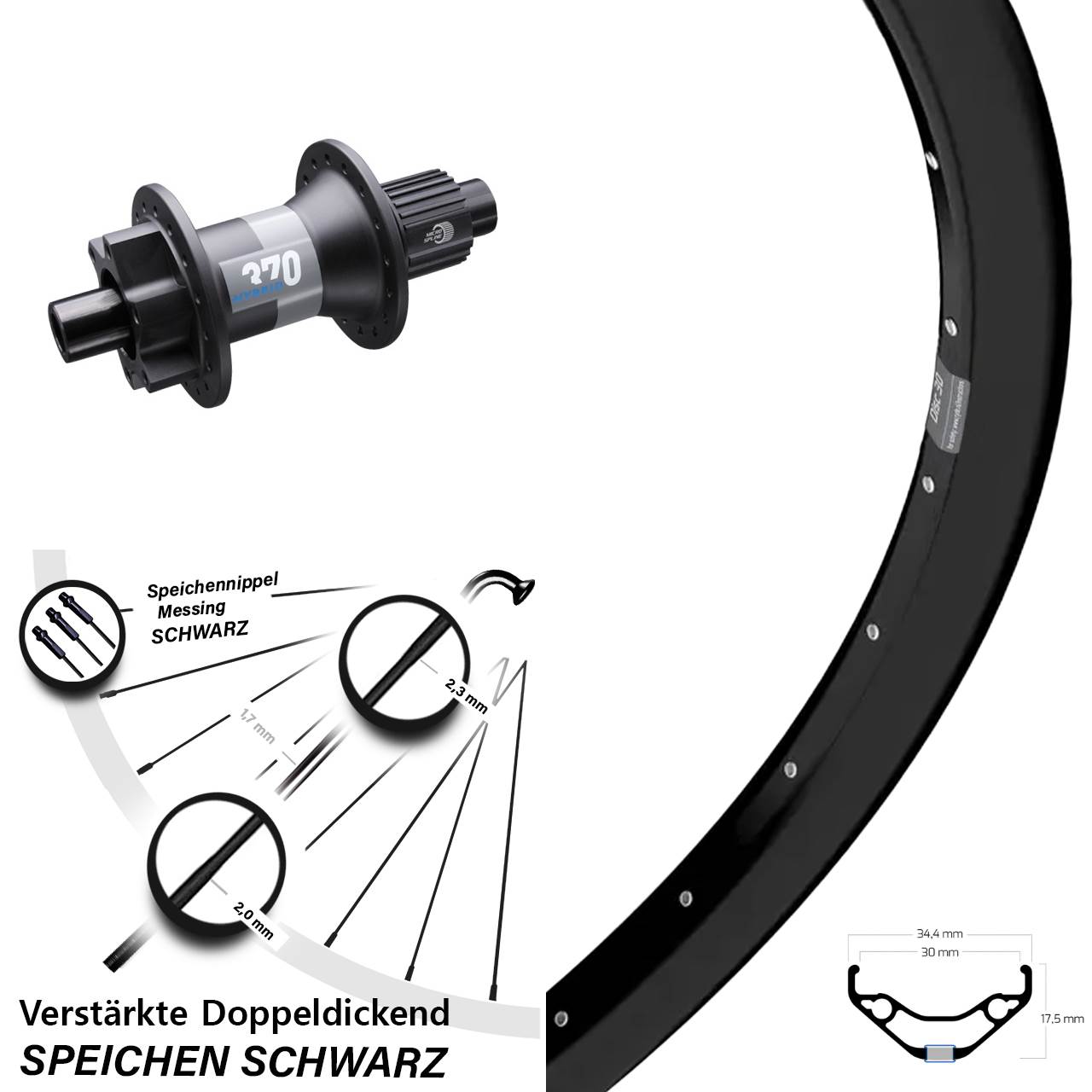 Hinterrad 27,5 Zoll Ryde Disc 30 DT Swiss Hybrid 370 Micro Spline 12x148