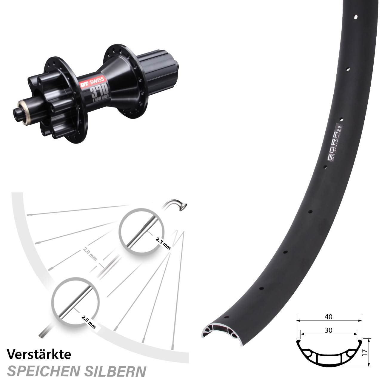 27,5 Zoll Gora 35 DT Swiss 370 Hybrid Disc Laufrad für Schnellspanner 8-11 fach